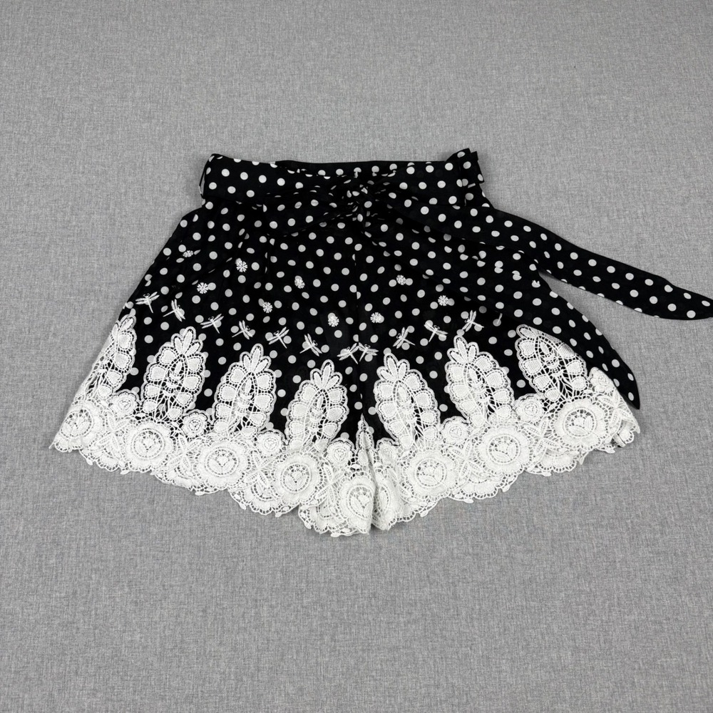 Miguelina Black Polka Dot Cotton Liana Shorts Lace Trim XS NWT
